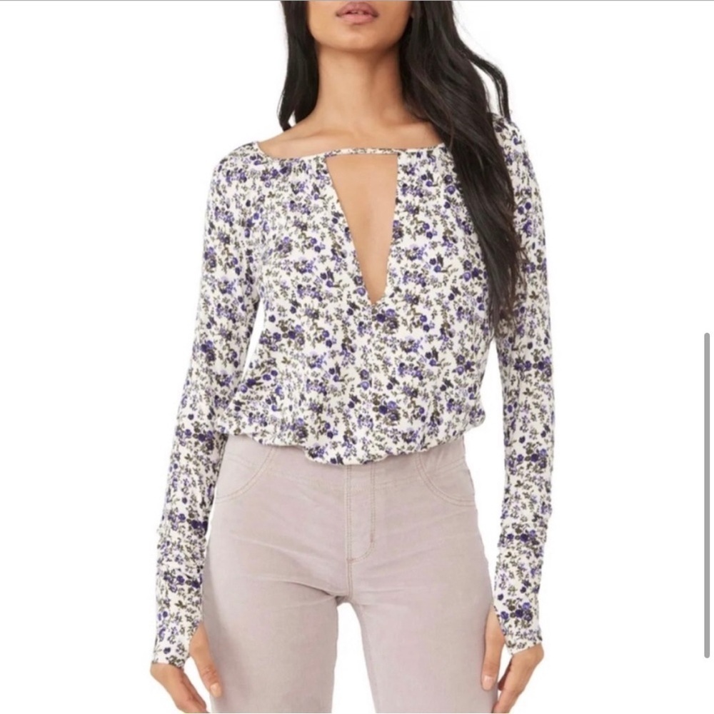 Free People Kaya Print Cutout Bodysuit in Turquoise Combo